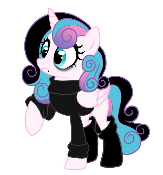 Size: 2445x2620 | Tagged: safe, artist:kazeblue, derpibooru import, princess flurry heart, alicorn, pony, alternate hairstyle, black socks, clothes, dyed mane, emo, eyeshadow, female, goth, lip piercing, makeup, mare, mascara, missing cutie mark, older, older flurry heart, piercing, princess emo heart, raised hoof, simple background, socks, solo, sweater, transparent background