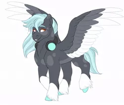 Size: 1024x871 | Tagged: safe, artist:uunicornicc, derpibooru import, oc, pegasus, pony, colored wings, headphones, male, multicolored wings, offspring, parent:limestone pie, parent:thunderlane, parents:thunderstone, simple background, solo, stallion, white background, wings