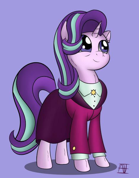 Size: 2173x2778 | Tagged: safe, artist:naen, derpibooru import, starlight glimmer, pony, unicorn, the last problem, clothes, cute, female, glimmerbetes, happy birthday mlp:fim, headmare starlight, mare, mlp fim's tenth anniversary, older, older starlight glimmer, redraw, simple background, solo