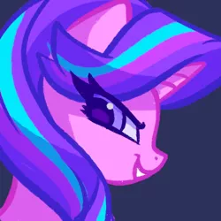 Size: 800x800 | Tagged: safe, artist:lollipony, derpibooru import, starlight glimmer, pony, unicorn, bust, colored pupils, female, grin, lidded eyes, looking down, mare, portrait, profile, simple background, smiling, solo