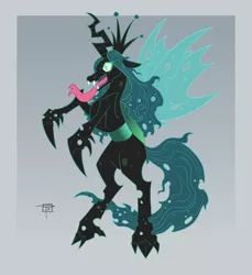 Size: 732x800 | Tagged: safe, alternate version, artist:goblinspell, derpibooru import, queen chrysalis, colored, female, rearing, signature, solo, tongue out