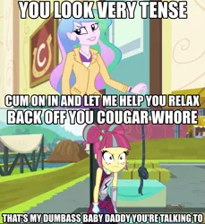 Size: 2048x2235 | Tagged: suggestive, derpibooru import, edit, edited screencap, screencap, princess celestia, sour sweet, best trends forever, equestria girls, equestria girls series, friendship games, angry, best trends forever: pinkie pie, caption, cougar, image macro, implied impregnation, implied sex, principal celestia, seductive, sour rage, text