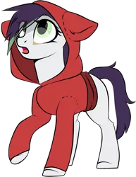Size: 1088x1412 | Tagged: safe, artist:cloud-fly, artist:etcheddaydream, derpibooru import, oc, oc:juniper, unofficial characters only, pony, clothes, gift art, hoodie, open mouth, simple background, solo, transparent background