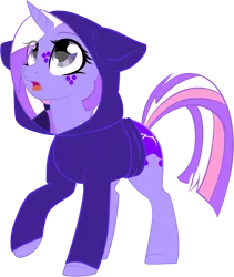 Size: 1239x1465 | Tagged: safe, artist:cloud-fly, artist:etcheddaydream, derpibooru import, oc, unofficial characters only, pony, unicorn, base used, clothes, hoodie, horn, looking up, request, simple background, solo, transparent background, unicorn oc