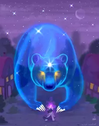 Size: 3000x3808 | Tagged: safe, artist:rrd-artist, derpibooru import, twilight sparkle, bear, pony, unicorn, ursa, ursa minor, boast busters, season 1, claws, glowing horn, high res, horn, magic, night, scene interpretation, stars