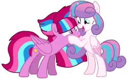 Size: 1615x1002 | Tagged: safe, artist:徐詩珮, derpibooru import, princess flurry heart, oc, oc:bubble sparkle, bubbleverse, alternate universe, base used, cousins, female, magical lesbian spawn, magical threesome spawn, multiple parents, next generation, offspring, older, older flurry heart, parent:glitter drops, parents:glittershadow, parent:spring rain, parents:sprglitemplight, parents:springdrops, parents:springshadow, parents:springshadowdrops, parent:tempest shadow, parent:twilight sparkle, simple background, transparent background