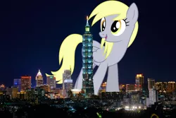 Size: 3300x2200 | Tagged: safe, artist:dashiesparkle edit, artist:timo volz, derpibooru import, edit, editor:jaredking203, vector edit, derpy hooves, pegasus, pony, building, city, derpyzilla, female, giant derpy hooves, giant pegasus, giant pony, giantess, highrise ponies, irl, macro, mare, mega giant, photo, ponies in real life, skyline, taipei, taiwan, vector