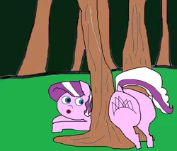 Size: 1582x1350 | Tagged: 1000 hours in ms paint, artist:coltfan97, butt, derpibooru import, diamond buttiara, diamond tiara, forest, large butt, stuck, suggestive, the ass was fat, the ass was too fat, tree