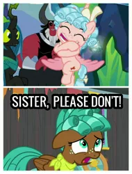 Size: 2522x3326 | Tagged: safe, derpibooru import, edit, edited screencap, screencap, cozy glow, lord tirek, queen chrysalis, spur, alicorn, centaur, changeling, changeling queen, pegasus, pony, growing up is hard to do, the ending of the end, alicornified, bell, bow, cozy spur, cozycorn, female, filly, grogar's bell, implied siblings, male, race swap, siblings, tail bow, teenager, ultimate chrysalis