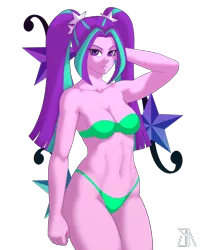 Size: 2400x3000 | Tagged: suggestive, artist:souladdicted, derpibooru import, edit, aria blaze, equestria girls, rainbow rocks, abs, belly button, breasts, clothes, female, looking at you, pinup, simple background, solo, solo female, stupid sexy aria blaze, swimsuit, transparent background, underwear