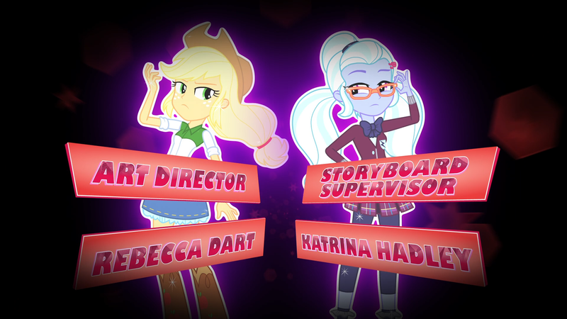 Size: 1920x1080 | Tagged: safe, derpibooru import, screencap, applejack, sugarcoat, equestria girls, friendship games, credits, katrina hadley, opening credits, rebecca dart