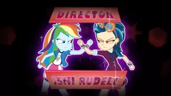 Size: 1920x1080 | Tagged: safe, derpibooru import, screencap, indigo zap, rainbow dash, equestria girls, friendship games, credits, female, ishi rudell, opening credits