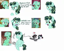 Size: 2000x1600 | Tagged: safe, artist:yaaaco, derpibooru import, lyra heartstrings, oc, oc:sour mint, oc:ticking time, oc:viola harmony, earth pony, pegasus, pony, unicorn, slice of life (episode), angry, bone, broken bone, cunt, female, glowing horn, horn, levitation, like mother like daughter, like parent like child, magic, magical lesbian spawn, male, mare, offspring, open mouth, parent:bon bon, parent:derpy hooves, parent:doctor whooves, parent:lyra heartstrings, parent:octavia melody, parent:vinyl scratch, parents:doctorderpy, parents:lyrabon, parents:scratchtavia, phone, raised hoof, shocked, simple background, stallion, sweat, telekinesis, vulgar, white background