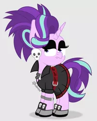 Size: 1380x1720 | Tagged: safe, artist:puperhamster, derpibooru import, starlight glimmer, pony, unicorn, alternate hairstyle, clothes, ear piercing, edgelight glimmer, female, gameloft, jewelry, mare, piercing, punk, solo