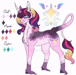 Size: 800x784 | Tagged: safe, artist:malinraf1615, derpibooru import, oc, oc:daphne sparkle, classical unicorn, pony, unicorn, cloven hooves, deviantart watermark, female, leonine tail, magical lesbian spawn, mare, obtrusive watermark, offspring, parent:sunset shimmer, parent:twilight sparkle, parents:sunsetsparkle, reference sheet, solo, unshorn fetlocks, watermark