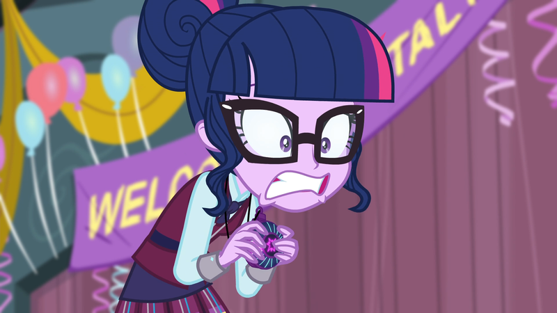 Size: 1920x1080 | Tagged: safe, derpibooru import, screencap, sci-twi, twilight sparkle, equestria girls, friendship games, balloon, clothes, faic, female, glasses, magic capture device, shocked, solo, surprised, teeth