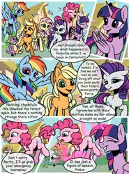 Size: 2000x2700 | Tagged: safe, artist:mrrowerscream, artist:nancy-05, derpibooru import, applejack, fluttershy, pinkie pie, rainbow dash, rarity, spike, twilight sparkle, alicorn, comic:curse and madness, mlpcam, twilight sparkle (alicorn)