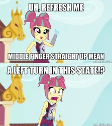 Size: 600x674 | Tagged: safe, derpibooru import, edit, edited screencap, screencap, sour sweet, equestria girls, friendship games, caption, duckman, image macro, memeful.com, text