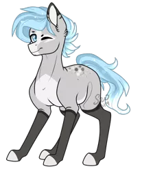 Size: 818x990 | Tagged: safe, artist:silentwolf-oficial, derpibooru import, oc, unofficial characters only, earth pony, pony, colored hooves, colored pinnae, earth pony oc, markings, one eye closed, pale belly, signature, simple background, solo, transparent background, wink