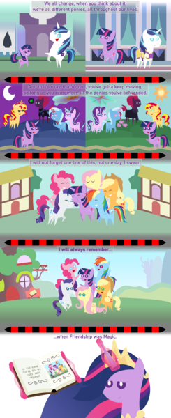 Size: 1600x3926 | Tagged: safe, artist:sketchmcreations, derpibooru import, applejack, fluttershy, pinkie pie, princess twilight 2.0, rainbow dash, rarity, shining armor, starlight glimmer, sunset shimmer, tempest shadow, trixie, twilight sparkle, twilight sparkle (alicorn), alicorn, earth pony, pegasus, pony, unicorn, a canterlot wedding, magic duel, magical mystery cure, the last problem, alicorn amulet, armor, big crown thingy, black sclera, book, book of harmony, broken horn, canterlot, cloak, clothes, comic, crown, crystal empire, cup, doctor who, element of magic, fangs, female, filly, filly twilight sparkle, golden oaks library, group hug, happy birthday mlp:fim, horn, hug, inkscape, jewelry, kite, library, looking at you, magic, mane six, mane six opening poses, mlp fim's tenth anniversary, pointy ponies, ponyville, reference, regalia, s5 starlight, scarf, simple background, staff, staff of sameness, sunset satan, teacup, telekinesis, that pony sure does love kites, that pony sure does love teacups, transparent background, unicorn twilight, vector, wall of tags, younger