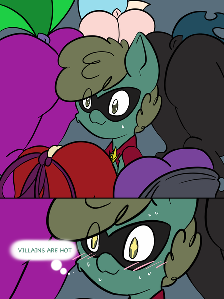 Size: 1536x2048 | Tagged: suggestive, artist:steelsoul, derpibooru import, cozy glow, high heel, humdrum, humdrum (pony), mane-iac, queen chrysalis, shadowmane, changeling, earth pony, pegasus, pony, 2 panel comic, blushing, butt, colt, comic, cozy glutes, female, filly, foal, foalcon, humdrum gets all the mares, imminent colt on mare action, male, mare, plot, power ponies, surrounded by mares, surrounded by plots, underage