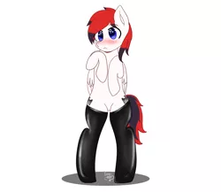 Size: 3000x2600 | Tagged: oc name needed, safe, artist:yumomochan, derpibooru import, oc, oc:leopolt von richter, unofficial characters only, pegasus, semi-anthro, bipedal, blushing, clothes, commission, femboy, image, latex, latex socks, male, pegasus oc, png, simple background, socks, white background, wings, ych example, ych result, your character here