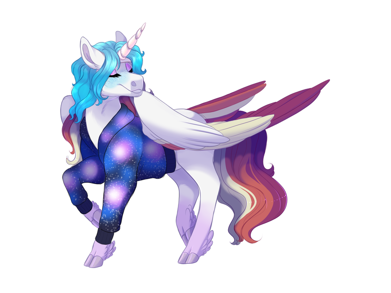 Size: 2000x1500 | Tagged: safe, artist:uunicornicc, derpibooru import, oc, oc:summer ballad, alicorn, pony, animal crossing, clothes, costume, julian, magical lesbian spawn, male, nightmare night costume, offspring, parent:rainbow dash, parent:twilight sparkle, parents:twidash, simple background, solo, stallion, white background