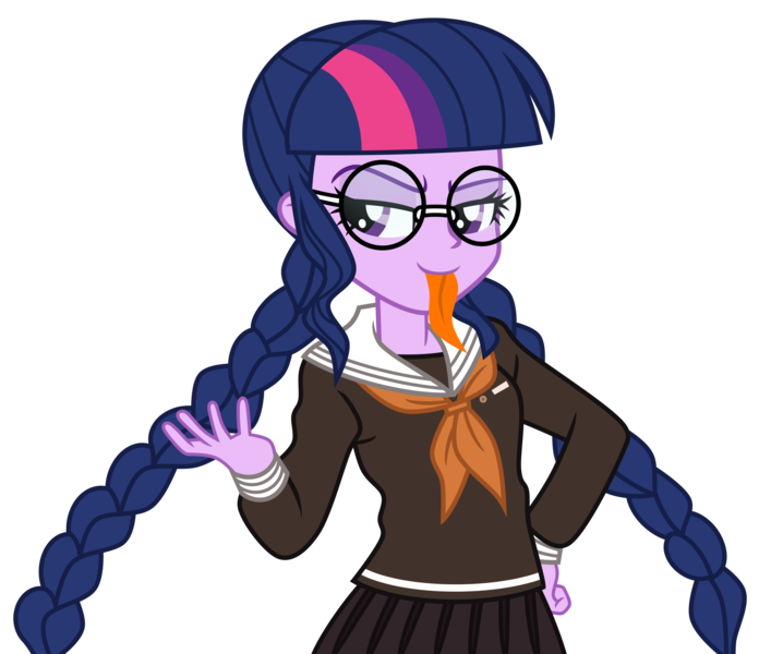 Size: 5800x5000 | Tagged: safe, alternate version, artist:emeraldblast63, derpibooru import, sci-twi, twilight sparkle, equestria girls, clothes, cosplay, costume, danganronpa, genocide jack, long tongue, simple background, solo, toko fukawa, tongue out, transparent background
