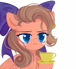 Size: 700x636 | Tagged: safe, artist:heidi, derpibooru import, oc, oc:bolt t. sky, unofficial characters only, pegasus, pony, blush sticker, blushing, bow, bust, commission, cup, hair bow, heart eyes, hoof hold, pegasus oc, simple background, solo, teacup, transparent background, wingding eyes, wings, ych result