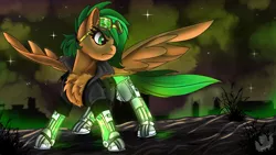 Size: 3840x2160 | Tagged: safe, artist:brainiac, derpibooru import, oc, oc:atom smasher, cyborg, pegasus, pony, the sunjackers, cybernetic legs, female, mare, solo