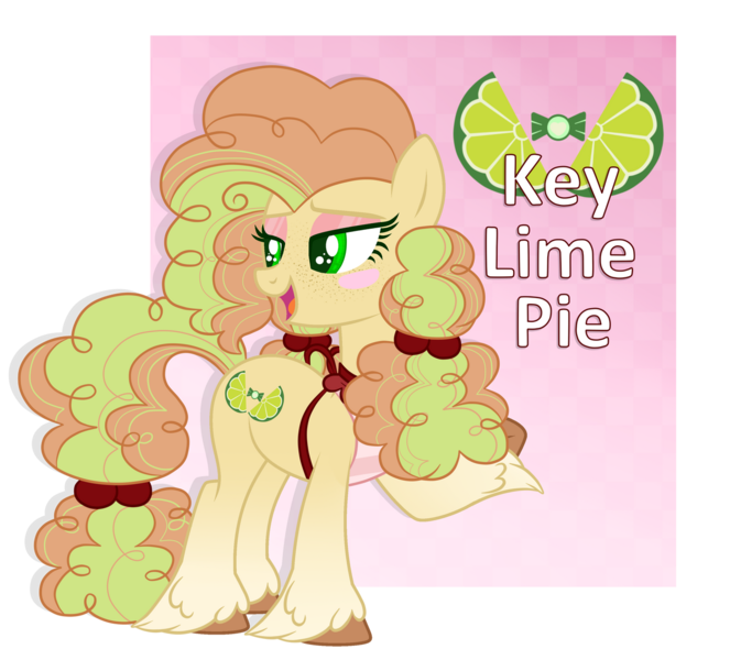 Size: 1280x1158 | Tagged: safe, artist:blazenly-obvious, artist:lazuli, derpibooru import, oc, oc:key lime pie, unofficial characters only, earth pony, pony, base used, blushing, earth pony oc, eyeshadow, female, freckles, hair tie, lidded eyes, makeup, offspring, parent:cheese sandwich, parent:pinkie pie, parents:cheesepie, simple background, solo, tail tie, transparent background, unshorn fetlocks