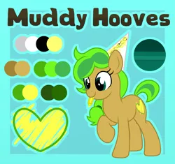 Size: 4065x3825 | Tagged: safe, artist:partylikeanartist, derpibooru import, oc, oc:muddy, unofficial characters only, earth pony, pony, dunce hat, hat, highlighter, reference sheet, solo