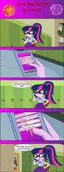 Size: 1080x2889 | Tagged: safe, artist:jcpreactyt, derpibooru import, sci-twi, sunset shimmer, twilight sparkle, fanfic:a ray of sunlight, equestria girls, comic, fanfic art, female, lesbian, mobile phone, phone, scitwishimmer, shipping, shocked, smartphone, sunsetsparkle, text message, worried