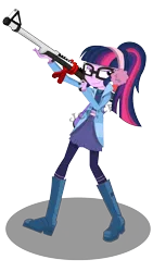 Size: 1080x1920 | Tagged: safe, artist:jcpreactyt, derpibooru import, sci-twi, twilight sparkle, equestria girls, crossover, gun, rifle, simple background, smug, sniper, sniper rifle, solo, splat charger, splatoon, transparent background, watermark, weapon