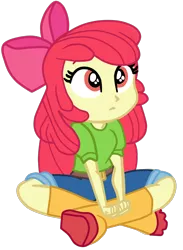 Size: 880x1200 | Tagged: safe, artist:gmaplay, derpibooru import, apple bloom, equestria girls, equestria girls series, holidays unwrapped, spoiler:eqg series (season 2), adorabloom, apple bloom's bow, boots, bow, clothes, cute, hair bow, jeans, pants, shirt, shoes, simple background, sitting, solo, the cider louse fools, transparent background