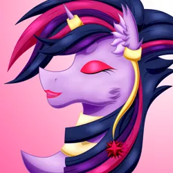 Size: 1148x1148 | Tagged: safe, artist:thebenalpha, derpibooru import, twilight sparkle, alicorn, ear fluff, ear piercing, earring, eyes closed, haircut, horn, horn jewelry, horn ring, jewelry, lighthouse, lipstick, makeup, necklace, piercing, ring, solo