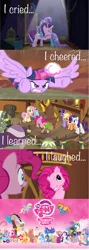 Size: 1001x2826 | Tagged: safe, derpibooru import, edit, edited screencap, screencap, apple bloom, applejack, big macintosh, carrot cake, cheerilee, cup cake, derpy hooves, discord, doctor whooves, fluttershy, granny smith, mayor mare, pound cake, princess celestia, princess luna, pumpkin cake, rainbow dash, rarity, scootaloo, spitfire, starlight glimmer, sweetie belle, time turner, trixie, twilight sparkle, twilight sparkle (alicorn), alicorn, draconequus, earth pony, yak, no second prances, too many pinkie pies, twilight's kingdom, yakity-sax, 2010, cake twins, collage, cutie mark crusaders, g3 faic, gritted teeth, happy birthday mlp:fim, magic, mlp fim's tenth anniversary, party cannon, siblings, thank you, twins, yovidaphone