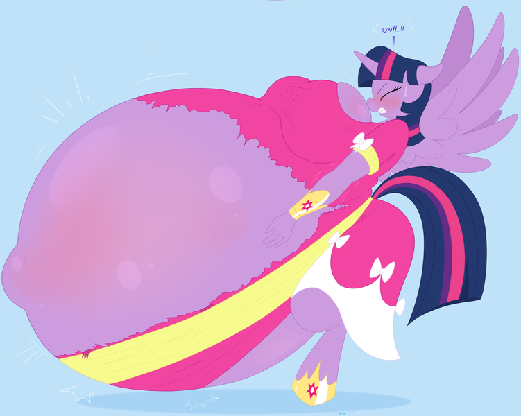 Size: 2724x2177 | Tagged: questionable, artist:necrofeline, derpibooru import, edit, twilight sparkle, twilight sparkle (alicorn), alicorn, anthro, unguligrade anthro, unicorn, series:twipreg, belly, belly blush, belly button, belly expansion, big belly, big breasts, blushing, breast expansion, breasts, busty twilight sparkle, clothes, cropped, eyes closed, female, gritted teeth, growth, huge belly, hyper, hyper belly, hyper pregnancy, impossibly large belly, outie belly button, preglight sparkle, pregnant, pregnant expansion, spread wings, sweat, sweatdrop, wardrobe malfunction, wings