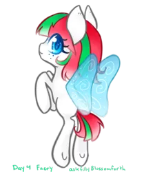 Size: 864x974 | Tagged: safe, artist:bunnini, derpibooru import, blossomforth, fairy, fairy pony, original species, pegasus, pony, ask filly blossomforth, blank flank, colored pupils, fairy wings, fairyized, female, filly, filly blossomforth, simple background, solo, transparent background, wings, younger