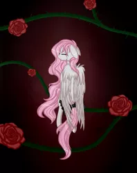 Size: 1469x1854 | Tagged: semi-grimdark, artist:ayoarts, derpibooru import, oc, unofficial characters only, pegasus, pony, blood, crying, flower, rose, solo, tears of blood, thorns