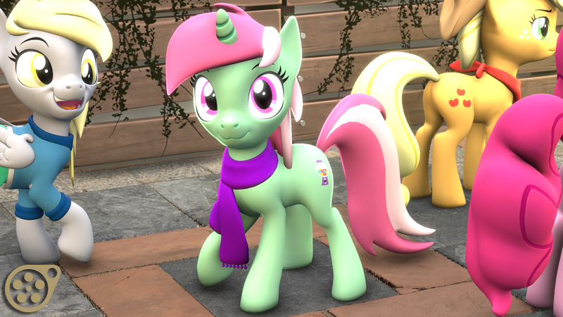 Size: 1920x1080 | Tagged: safe, artist:szczerbix, derpibooru import, applejack, derpy hooves, minty bubblegum, pinkie pie, earth pony, pegasus, unicorn, 3d, model, source, source filmmaker