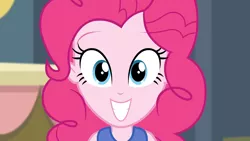 Size: 1920x1080 | Tagged: safe, derpibooru import, screencap, pinkie pie, equestria girls, friendship games, cute, face of mercy, female, grin, happy, looking at you, smiling, solo