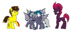 Size: 1826x967 | Tagged: safe, artist:icey-wicey-1517, artist:kb-gamerartist, color edit, derpibooru import, edit, fizzlepop berrytwist, tempest shadow, oc, oc:elizabat stormfeather, oc:trail blazer (ice1517), alicorn, bat pony, bat pony alicorn, pony, unicorn, alicorn oc, anklet, armband, bat pony oc, bat wings, bisexual, blank flank, bracelet, broken horn, canon x oc, choker, collaboration, colored, duality, ear piercing, earring, elizablazer, elizablazershadow, eye scar, female, happy birthday mlp:fim, horn, hug, jewelry, lesbian, lip bite, male, mare, mlp fim's tenth anniversary, one eye closed, open mouth, piercing, polyamory, raised eyebrow, raised hoof, raised leg, scar, self paradox, shipping, simple background, stallion, stormshadow, straight, tattoo, transparent background, wall of tags, wings, wink