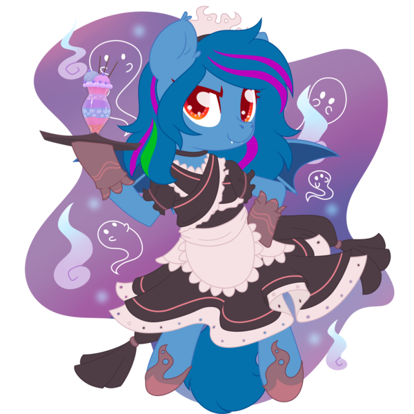 Size: 2100x2100 | Tagged: source needed, safe, artist:musicfirewind, derpibooru import, oc, oc:tazzee, unofficial characters only, bat pony, pony, bat pony oc, bat wings, clothes, maid, simple background, solo, transparent background, wings