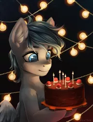 Size: 1919x2500 | Tagged: safe, artist:inowiseei, derpibooru import, oc, oc:lonepegasus, unofficial characters only, pegasus, pony, birthday cake, cake, food, portal (valve), solo, the cake is a lie