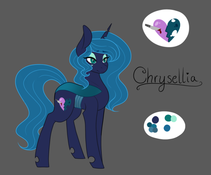 Size: 1000x831 | Tagged: safe, artist:cyrinthia, derpibooru import, oc, oc:chrysellia starbeam, changepony, hybrid, female, interspecies offspring, magical lesbian spawn, offspring, parent:princess luna, parent:queen chrysalis, parents:chrysaluna, solo