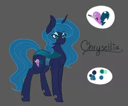 Size: 1000x831 | Tagged: safe, artist:cyrinthia, derpibooru import, oc, oc:chrysellia starbeam, changepony, hybrid, female, interspecies offspring, magical lesbian spawn, offspring, parent:princess luna, parent:queen chrysalis, parents:chrysaluna, solo