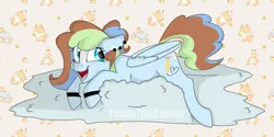 Size: 1598x798 | Tagged: safe, artist:yashathebasher, derpibooru import, oc, unofficial characters only, pegasus, pony, cloud, female, freckles, lying down, prone, solo