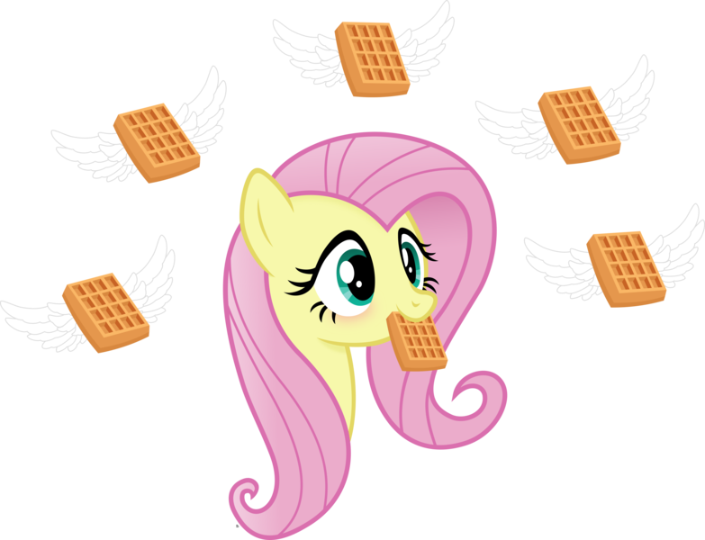 Size: 3870x2967 | Tagged: safe, artist:anime-equestria, derpibooru import, fluttershy, pegasus, pony, blushing, cute, female, food, happy, mare, mouth hold, shyabetes, simple background, solo, transparent background, vector, waffle, waffleshy, wings