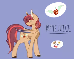 Size: 1000x798 | Tagged: safe, artist:cyrinthia, derpibooru import, oc, oc:applejuice, bat pony, pony, male, offspring, parent:applejack, reference, solo, stallion